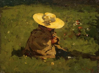 草の中の少女、1895年頃（パネル）